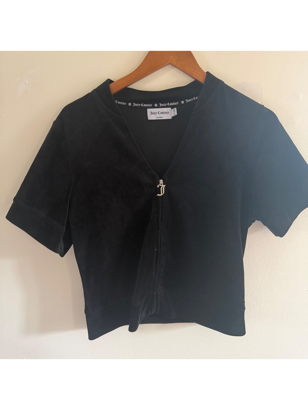 Juicy Couture OG Big Bling Velour Short Sleeve Jacket Y2K Black Size XL